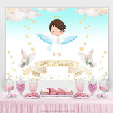 Lofaris Gold Star Blue Sky Mi Bautizo Baby Shower Backdrop